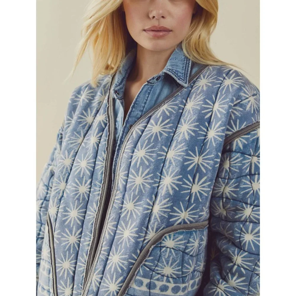 NWT Free People Kara Quilted Cardi / Pacific Combo - Picture 7 of 9